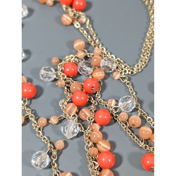 Banana Republic Orange Charm Bead Multi Chain Necklace Boho Coastal Chic 30" - Picture 4 of 9